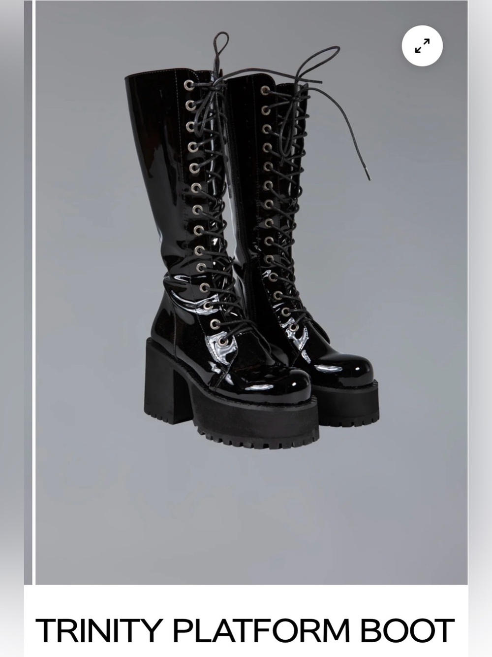 UNIF Trinity Patent Lace-Up Platform Knee Boots in Black womens size 9.5-10.